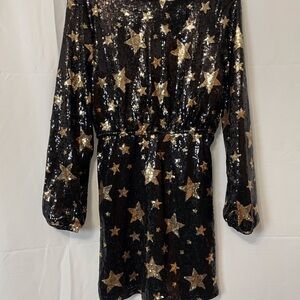 SHEIN Starry Sequin Dress Black and Gold Women’s Small